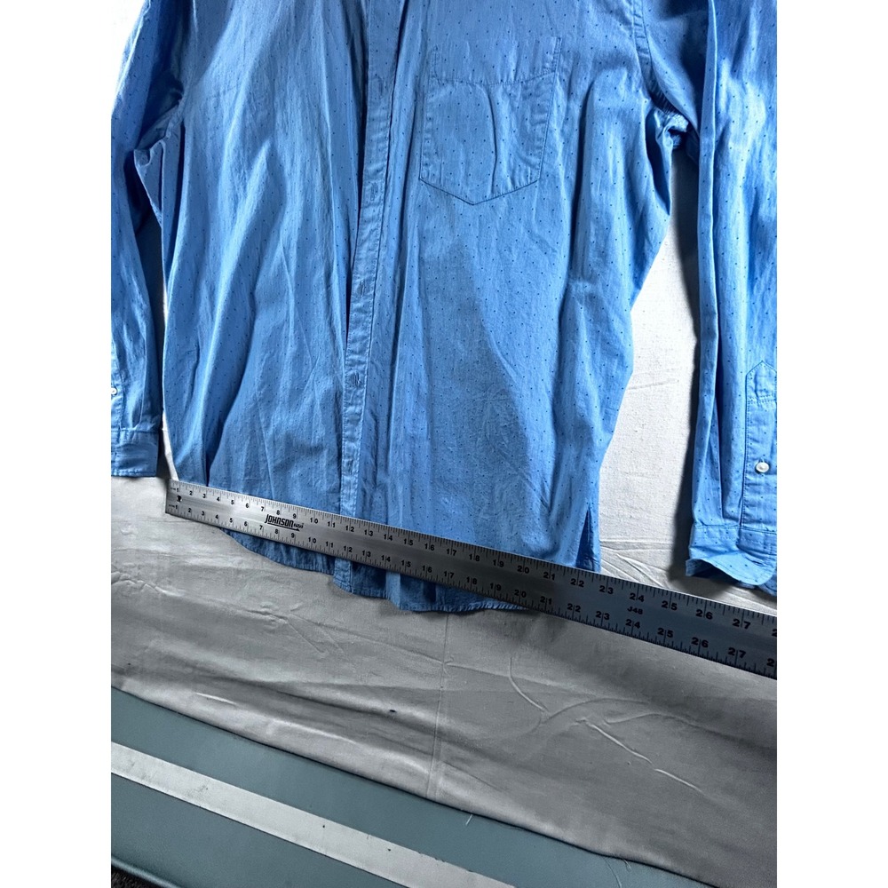 American Eagle Mens XXL Blue Seriously Soft Dot Button Down Shirt Long Sleeve - Picture 7 of 14